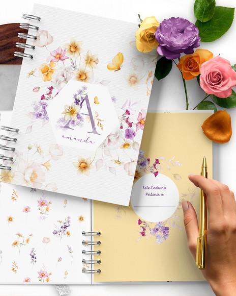 26 Capas Alfabeto de a a Z e Miolo Pautado Floral Encanto