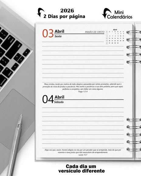 Arquivo Agenda 2026 2 Dias Por Página com Versículos
