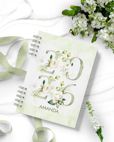 Arquivo Agenda 2026 2 Dias Por Página Floral Rosas Brancas
