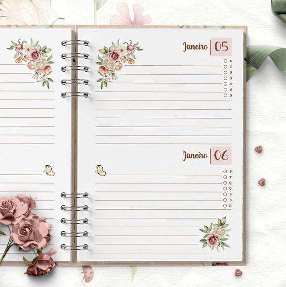 Arquivo Agenda Permanente 2 Dias Por Página Floral Romântico