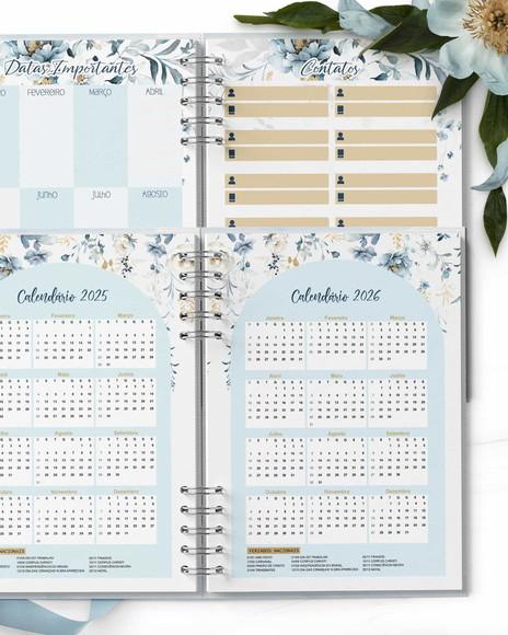 Arquivo Combo 8 Agendas 2026 e Permanente Floral Azul
