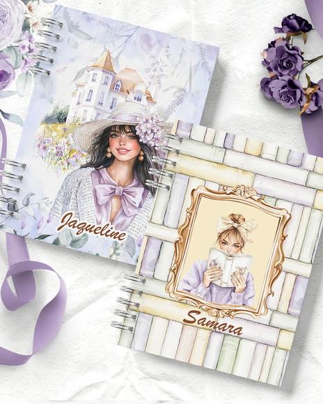 Arquivo Kit 11 Capas e Miolo Pautado Coleção Lilás e Flores