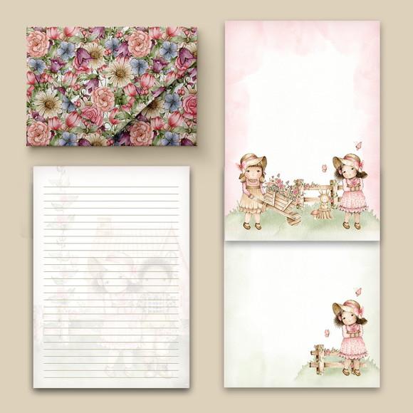 Arquivo Kit 11 Envelopes e 12 Papéis de Carta Doce Infância