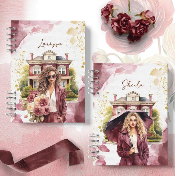 Arquivo Kit 16 Capas e Miolo Pautado Coleção Primavera Bordô