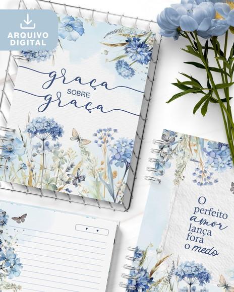Arquivo Kit 4 Capas e Miolo Caderno Pautado Coleção Blue