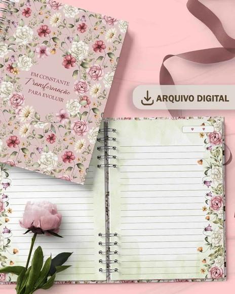 Arquivo Kit 5 Capas, 5 Miolos Pautado Coleção Flores e Cores