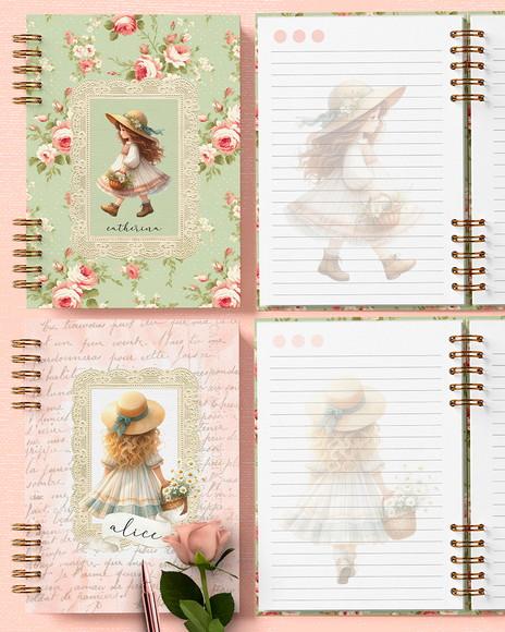 Arquivo Kit 6 Capas e 6 Miolos Decorados Doce Menina