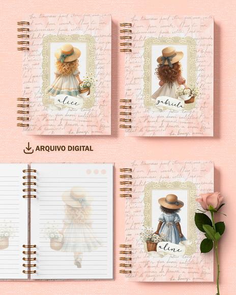 Arquivo Kit 6 Capas e 6 Miolos Decorados Doce Menina