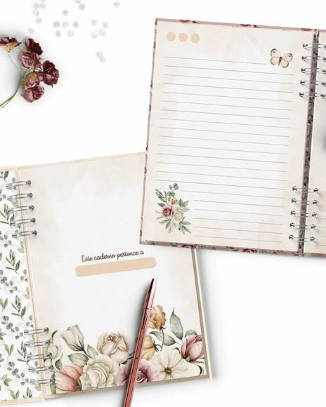 Arquivo Kit 7 Capas e Miolo Pautado Coleção Floral Romântico