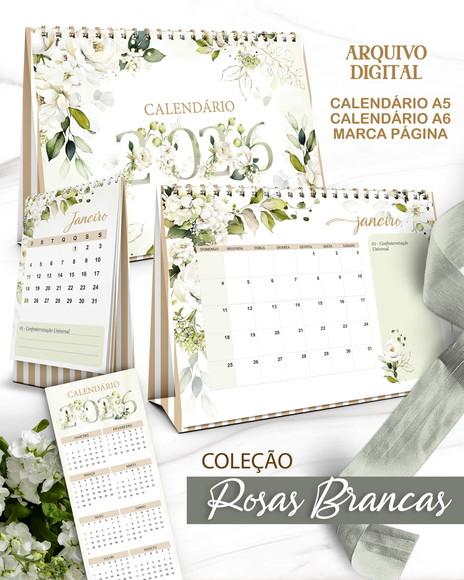 Arquivo Kit Calendários de Mesa 2026 Coleção Rosas Branca