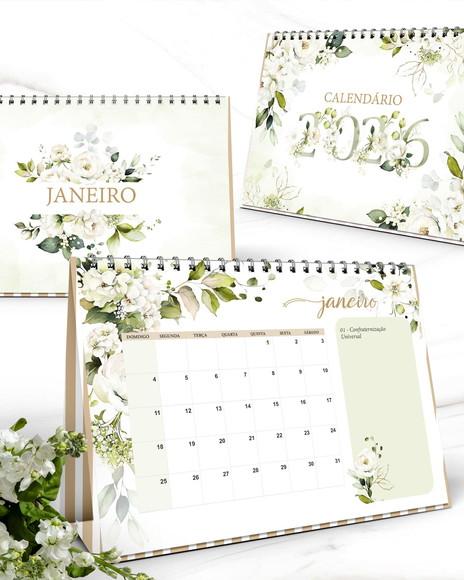 Arquivo Kit Calendários de Mesa 2026 Coleção Rosas Branca