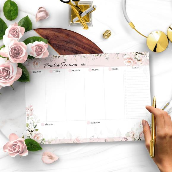 Arquivo Kit Desk Planners e Bloquinhos Coleção Floral Rosa