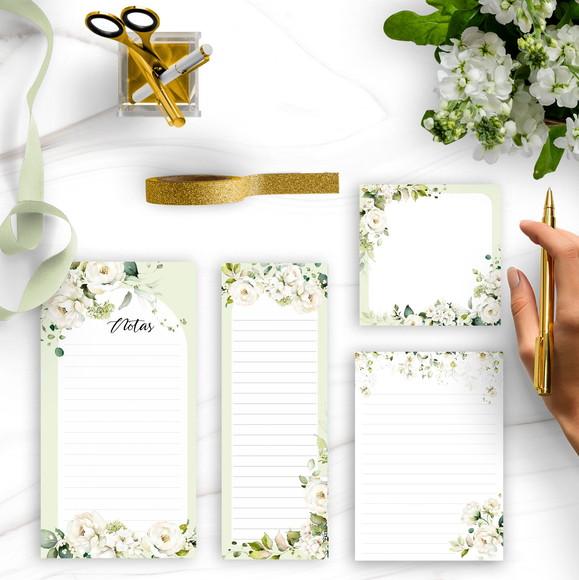 Arquivo Kit Desk Planners e Bloquinhos Coleção Rosas Brancas