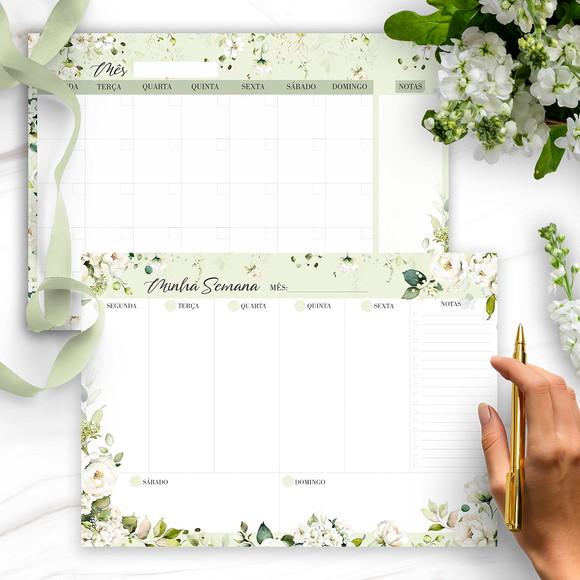 Arquivo Kit Desk Planners e Bloquinhos Coleção Rosas Brancas