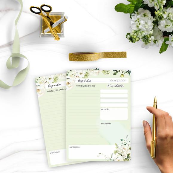 Arquivo Kit Desk Planners e Bloquinhos Coleção Rosas Brancas