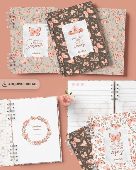 Combo 6 Capas e 3 Miolos Caderno Jardim de Borboletas