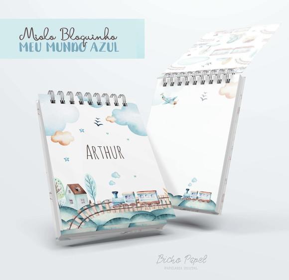 Combo Arquivo Meu Mundo Azul - Caderneta, Diário e Bloquinho