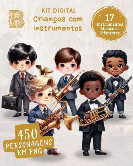Kit Digital 450 Ilustrações Meninos com 17 Instrumentos