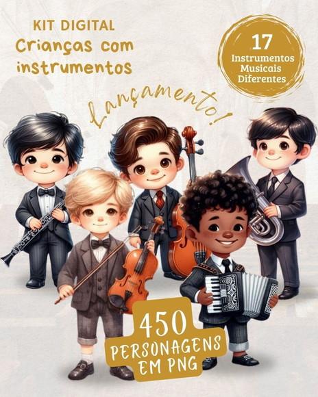 Kit Digital 450 Ilustrações Meninos com 17 Instrumentos