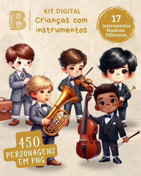 Kit Digital 450 Ilustrações Meninos com 17 Instrumentos
