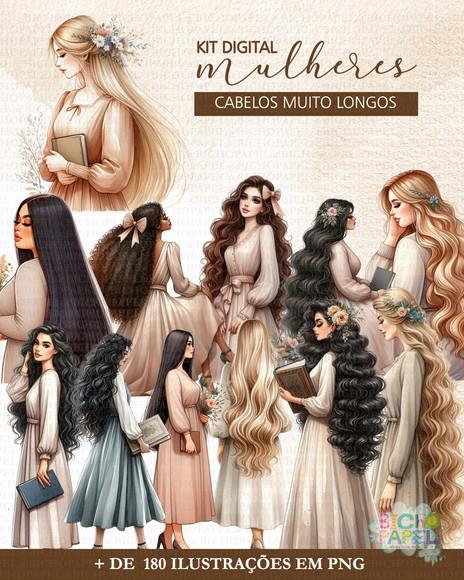 Kit Digital Mulheres Cabelos Muito Longos
