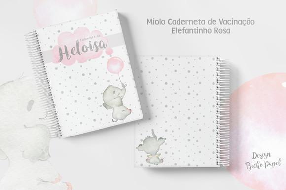 Miolo Caderneta de Vacina Menina Elefantinho Rosa