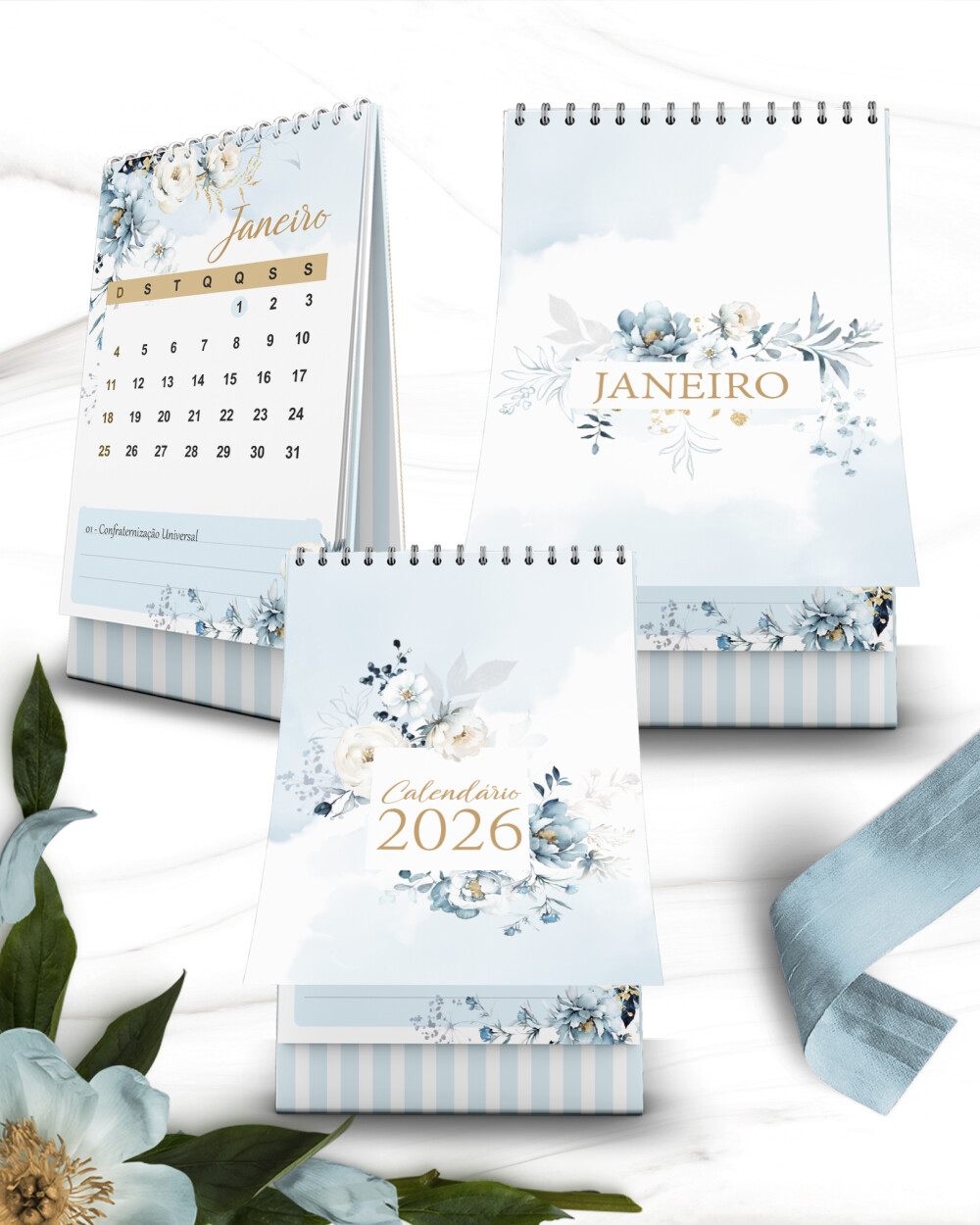 Arquivo Digital Kit Calendários 2026 Coleção Floral Azul