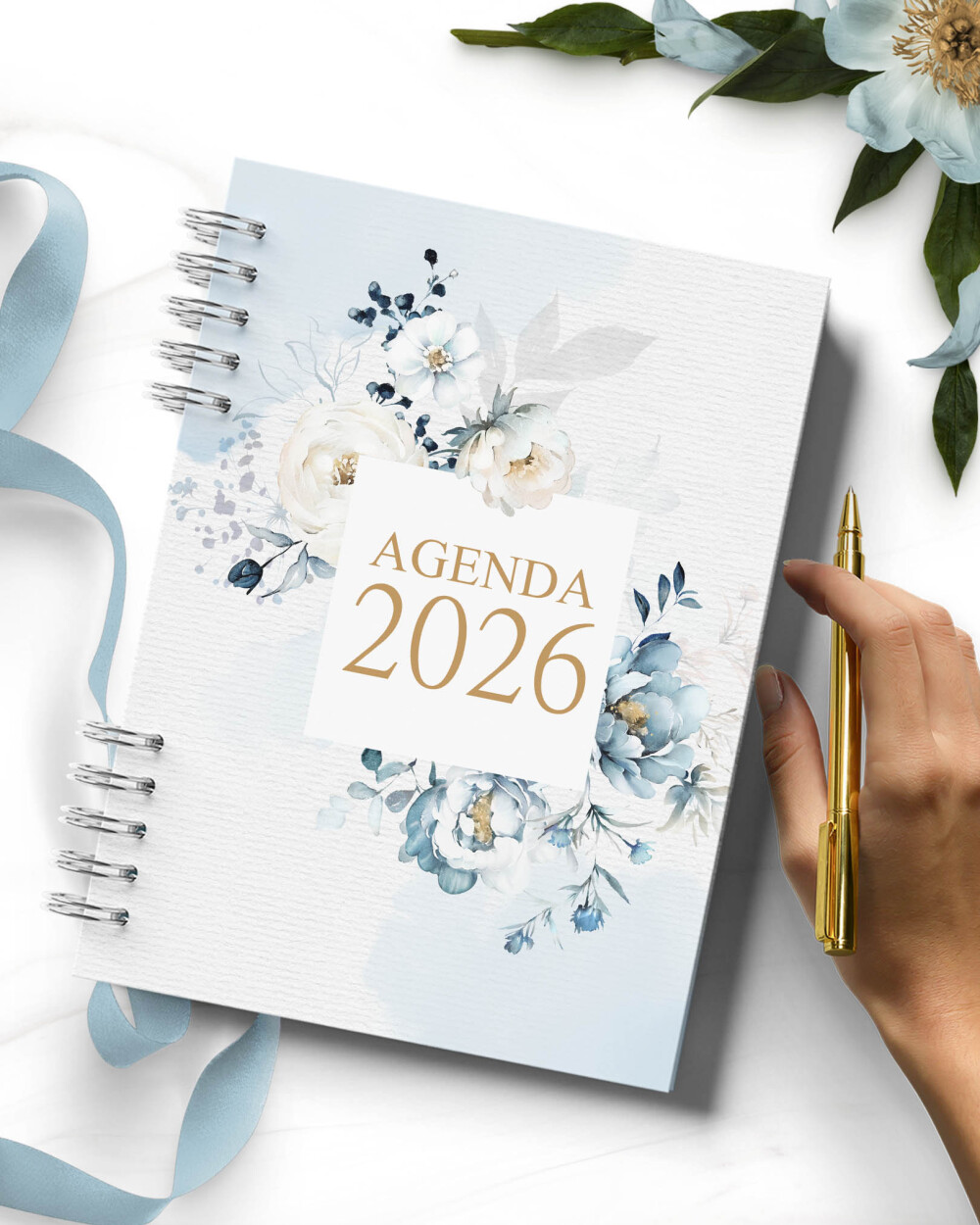 Arquivo Agenda 2027 1 Dia por Página COM VERSÍCULOS Floral Azul