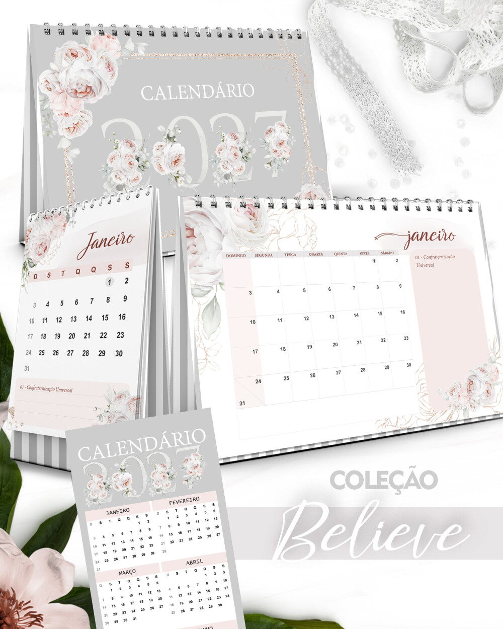 Arquivo Kit Calendários: A5, A6 e Marca Página Believe 2027