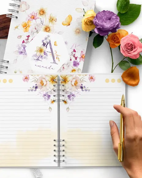 26 Capas Alfabeto de a a Z e Miolo Pautado Floral Encanto