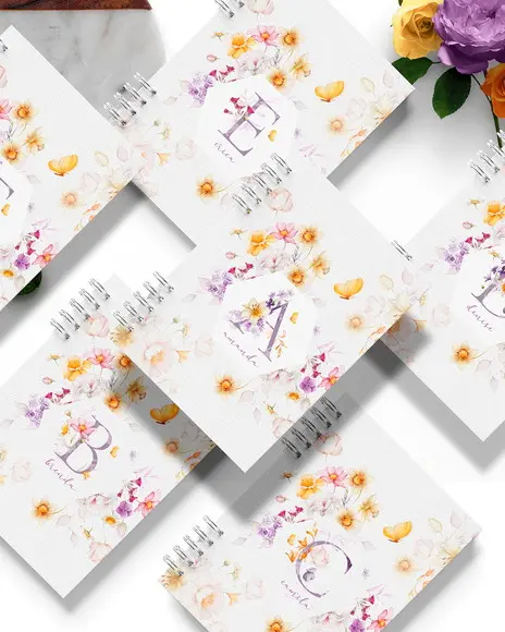 26 Capas Alfabeto de a a Z e Miolo Pautado Floral Encanto