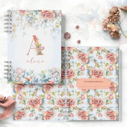 Arquivo 26 Capas Alfabeto a a Z e Miolo Pautado Doce Floral