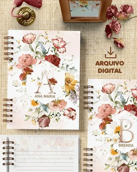 Arquivo 26 Capas Alfabeto A-z e Miolo Pautado Coleção Garden