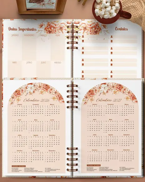 Arquivo Agenda 2026 2 Dias Por Página Coleção Floral Boho