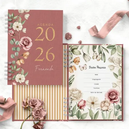 Arquivo Agenda 2026 2 Dias Por Página Floral Romântico