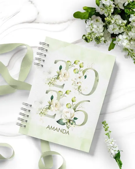 Arquivo Agenda 2026 2 Dias Por Página Floral Rosas Brancas