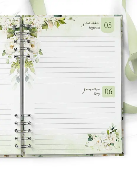 Arquivo Agenda 2026 2 Dias Por Página Floral Rosas Brancas