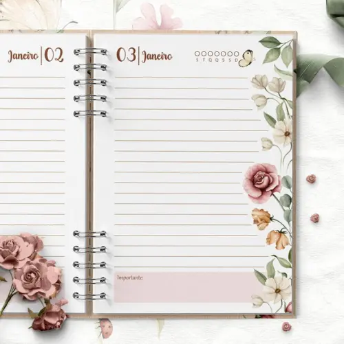 Arquivo Agenda Permanente 1 Dia Por Página Floral Romântico