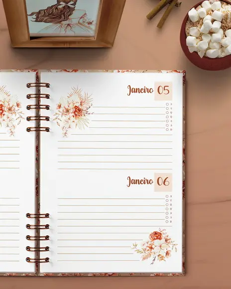 Arquivo Agenda Permanente 2 Dias Por Página Floral Boho