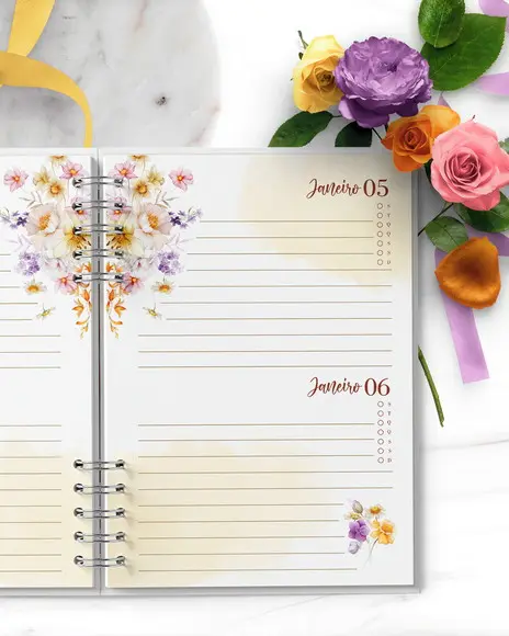 Arquivo Agenda Permanente 2 Dias Por Página Floral Encanto