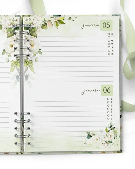 Arquivo Agenda Permanente 2 Dias Por Página Rosas Brancas