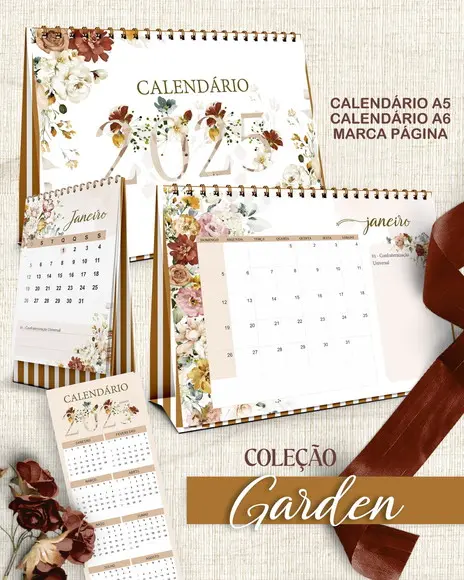 Arquivo Calendários de Mesa A5 A6 e Marca Páginas Garden