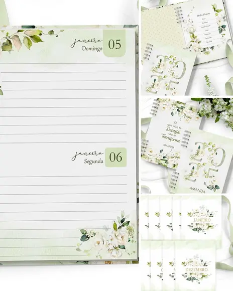 Arquivo Combo 6 Agendas Floral Rosas Brancas