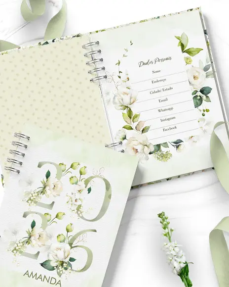 Arquivo Combo 6 Agendas Floral Rosas Brancas