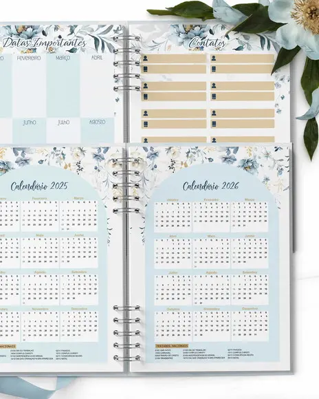 Arquivo Combo 8 Agendas 2026 e Permanente Floral Azul