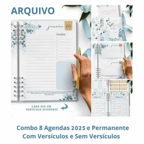 Arquivo Combo 8 Agendas 2026 e Permanente Floral Azul