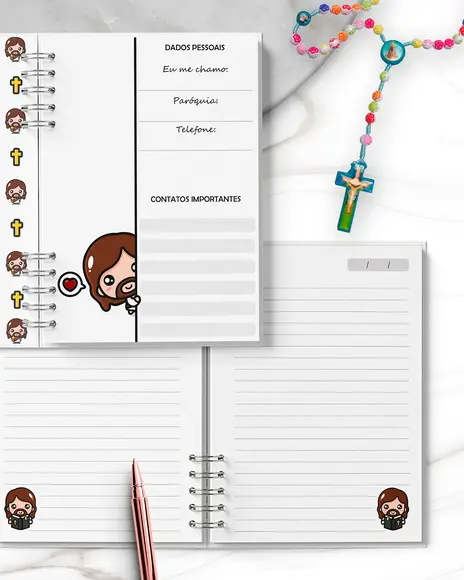 Arquivo Digital Caderno Catequese Cute e 8 Modelos de Capas