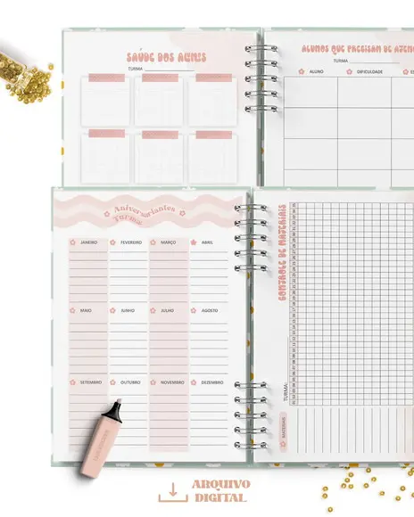 Arquivo Digital Kit Planner da Professora Permanente Retrô