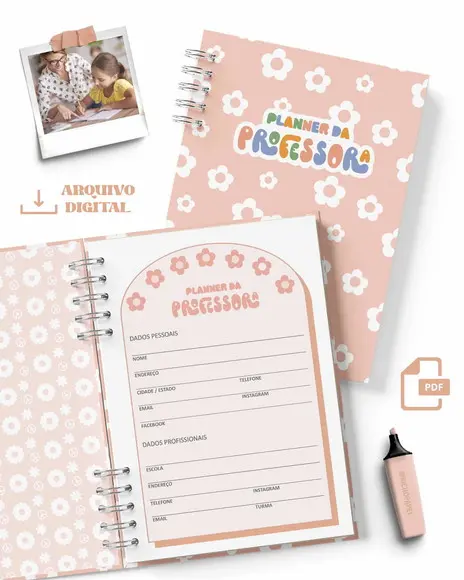 Arquivo Digital Kit Planner da Professora Permanente Retrô
