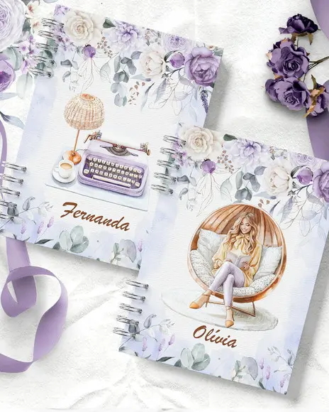 Arquivo Kit 11 Capas e Miolo Pautado Coleção Lilás e Flores